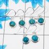 3 Pair Superb Blue Turquoise Cab Earring H - BVE996 Round Blue Turquoise Solid 925 Sterling Silver Plain Earring Lot